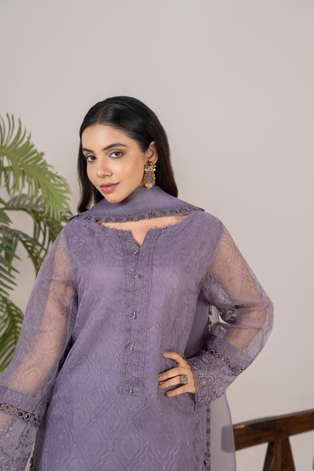 Laleen - Noorah Organza Suit For Women - Purple - 3 Piece