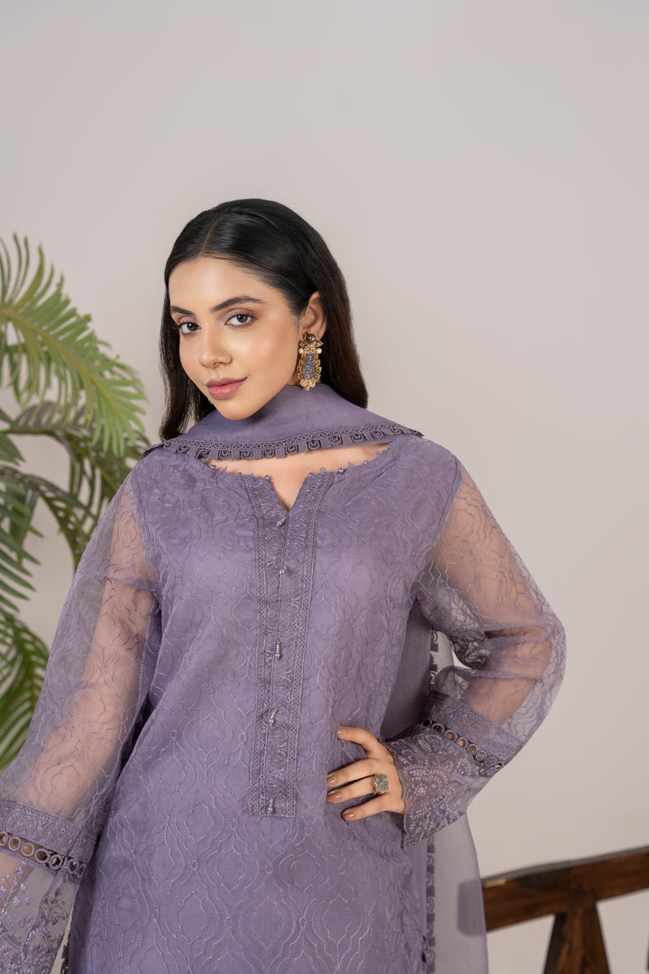 Laleen - Noorah Organza Suit For Women - Purple - 3 Piece
