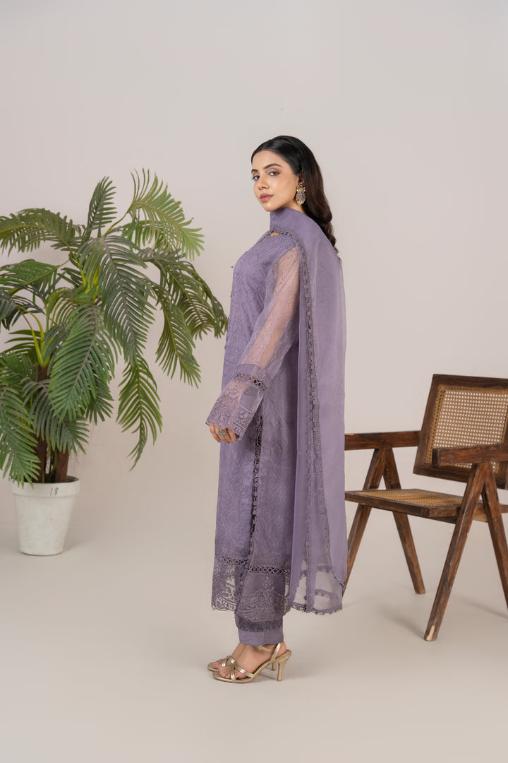 Laleen - Noorah Organza Suit For Women - Purple - 3 Piece