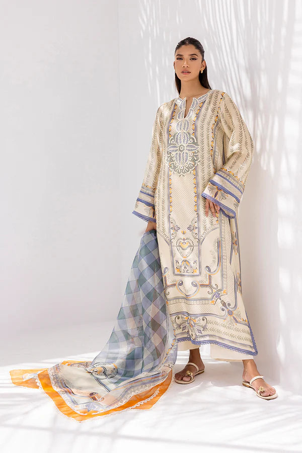 Sania Maskatiya - Nora - Cotton Net / Crepe / Pure Raw Silk / Organza - Ivory - 4 Piece