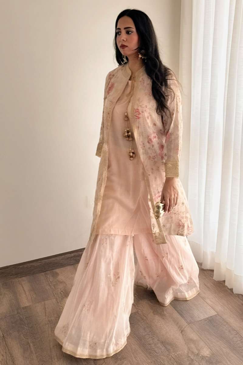 Minutiae - Nyra - Embroidered Net/Cotton Silk - Blush Pink - 3 Piece