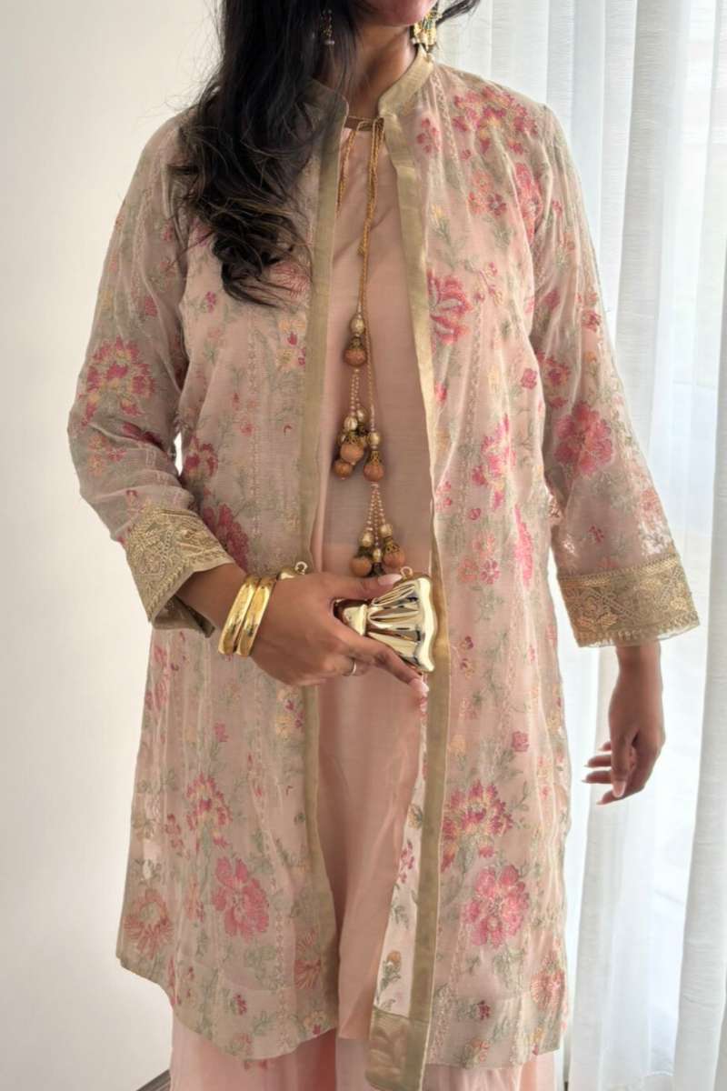 Minutiae - Nyra - Embroidered Net/Cotton Silk - Blush Pink - 3 Piece