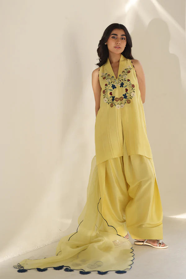 Sania Maskatiya - Nyri - Raw Silk / Raw Silk / Organza - Lemon Yellow - 3 Piece