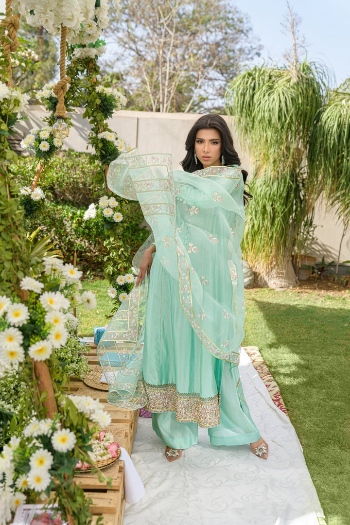Alishba Kashif - OCEAN WHISPER - Aqua - Silk - 3 Piece