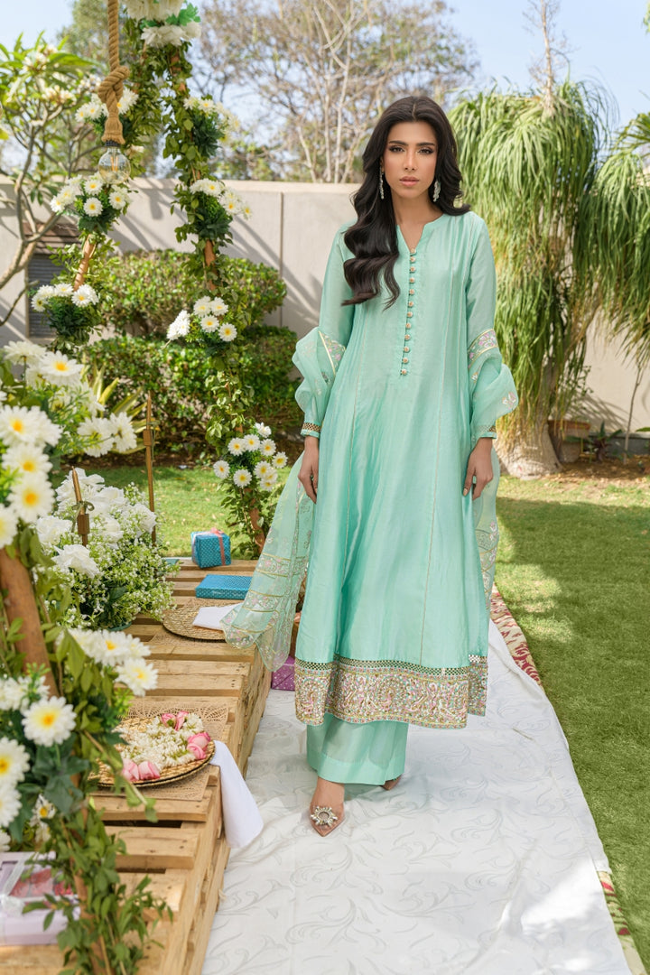 Alishba Kashif - OCEAN WHISPER - Aqua - Silk - 3 Piece