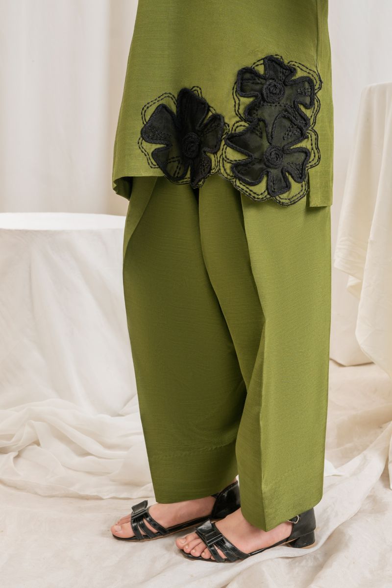 Fozia Khalid - OLIVE Green - Silk & Organza - 3 Piece
