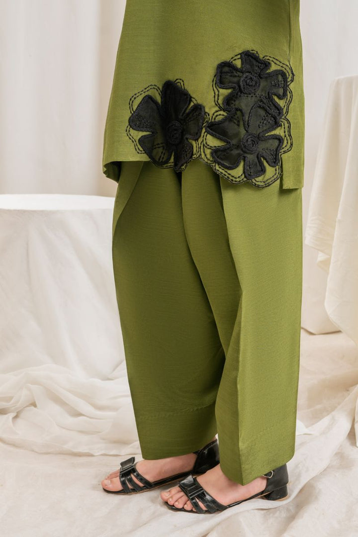 Fozia Khalid - OLIVE Green - Silk & Organza - 3 Piece