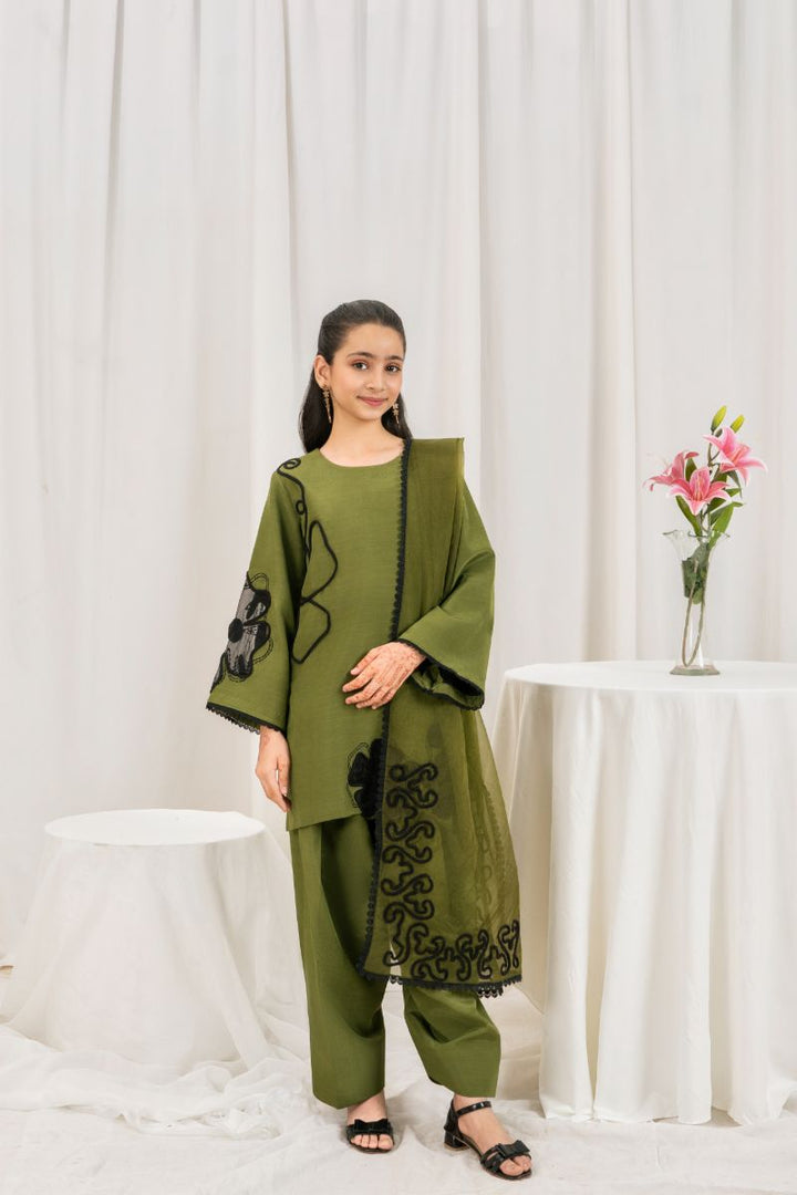 Fozia Khalid - OLIVE Green - Silk & Organza - 3 Piece