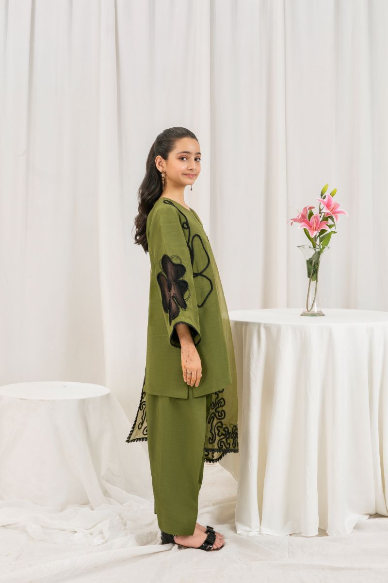 Fozia Khalid - OLIVE Green - Silk & Organza - 3 Piece