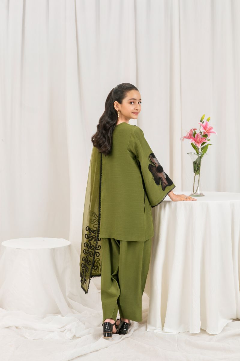 Fozia Khalid - OLIVE Green - Silk & Organza - 3 Piece