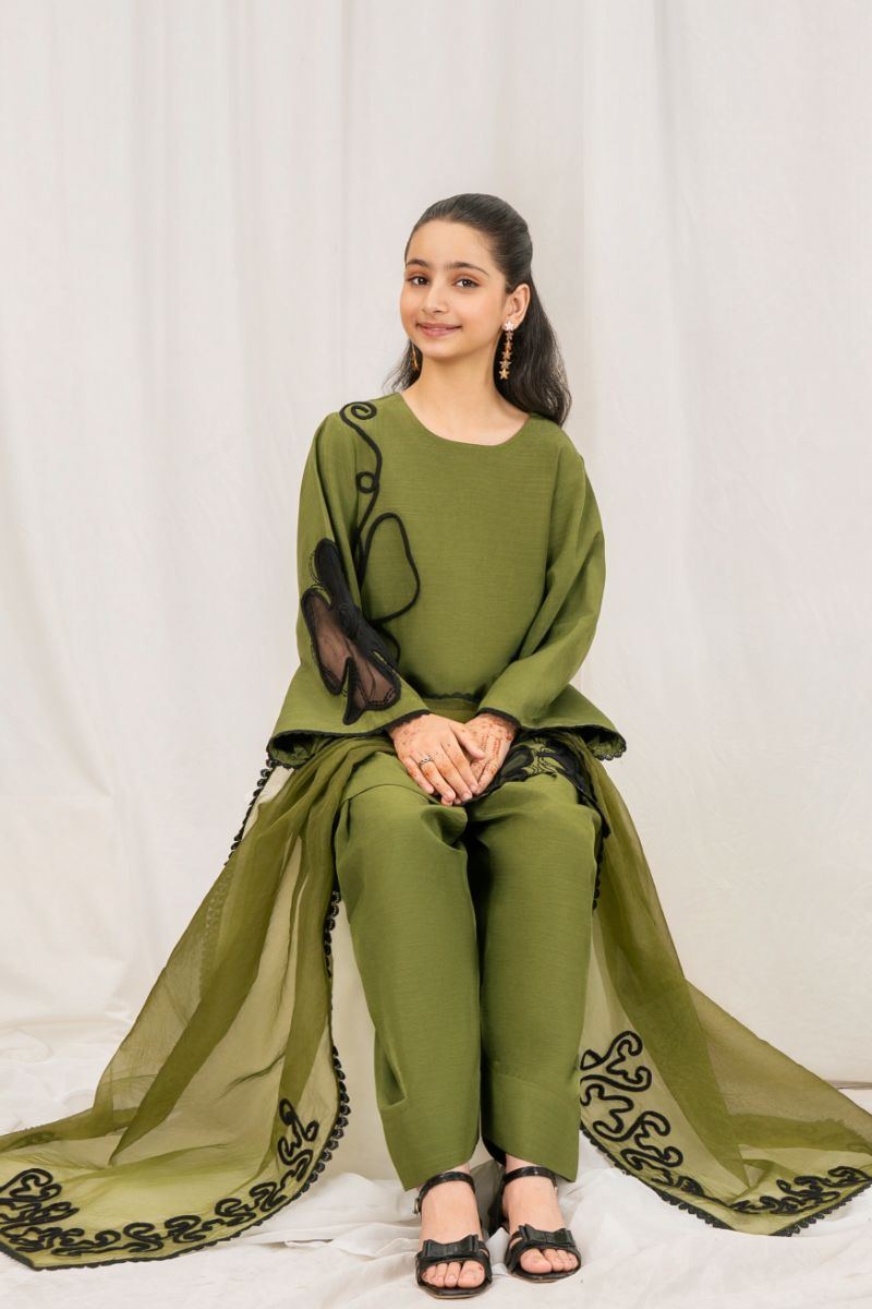 Fozia Khalid - OLIVE Green - Silk & Organza - 3 Piece