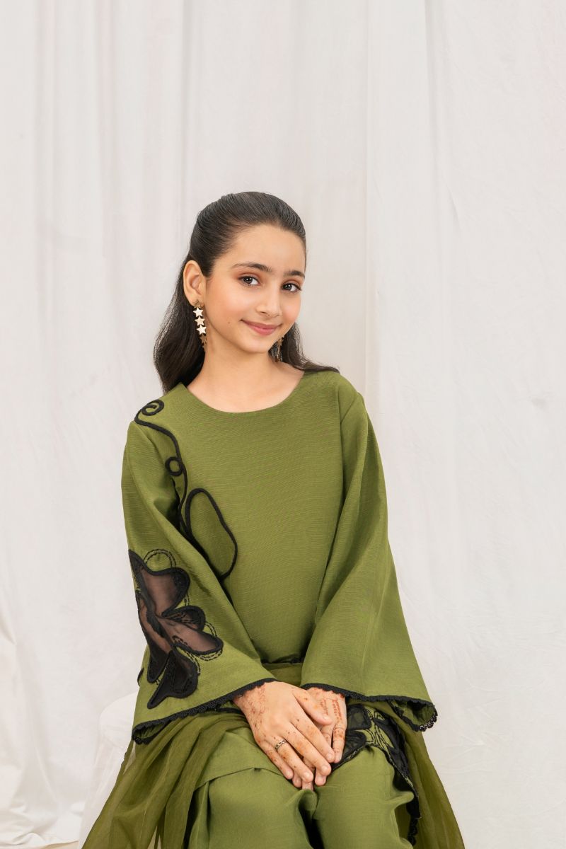 Fozia Khalid - OLIVE Green - Silk & Organza - 3 Piece