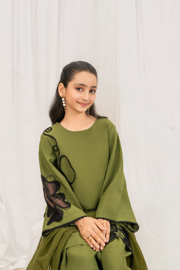 Fozia Khalid - OLIVE Green - Silk & Organza - 3 Piece