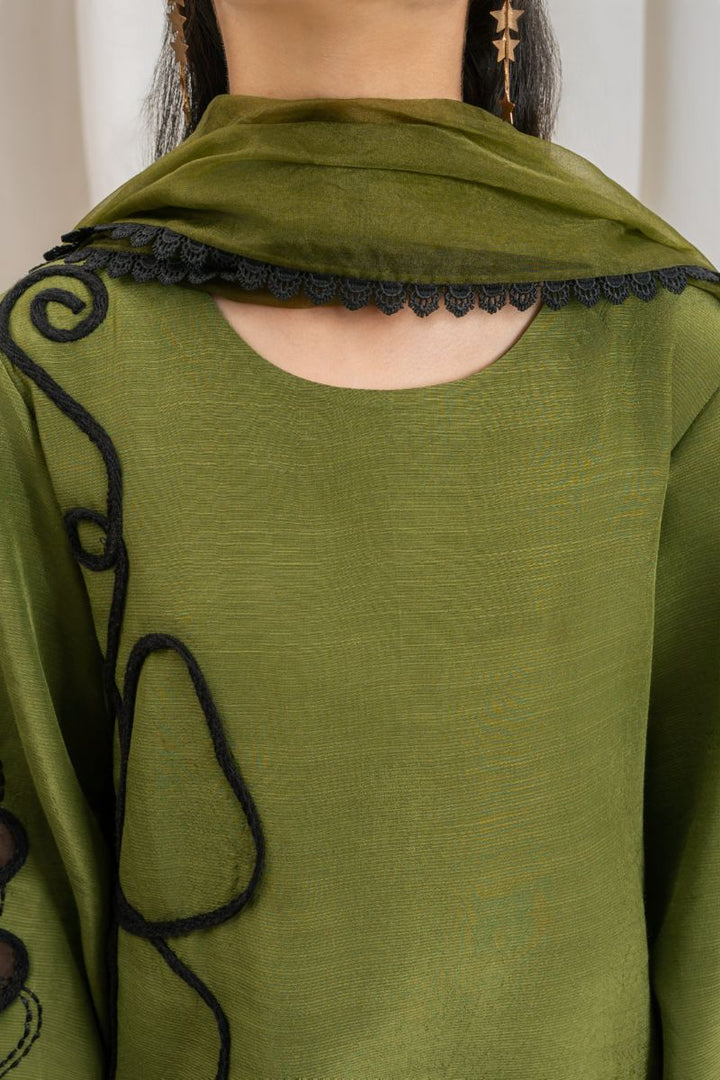 Fozia Khalid - OLIVE Green - Silk & Organza - 3 Piece