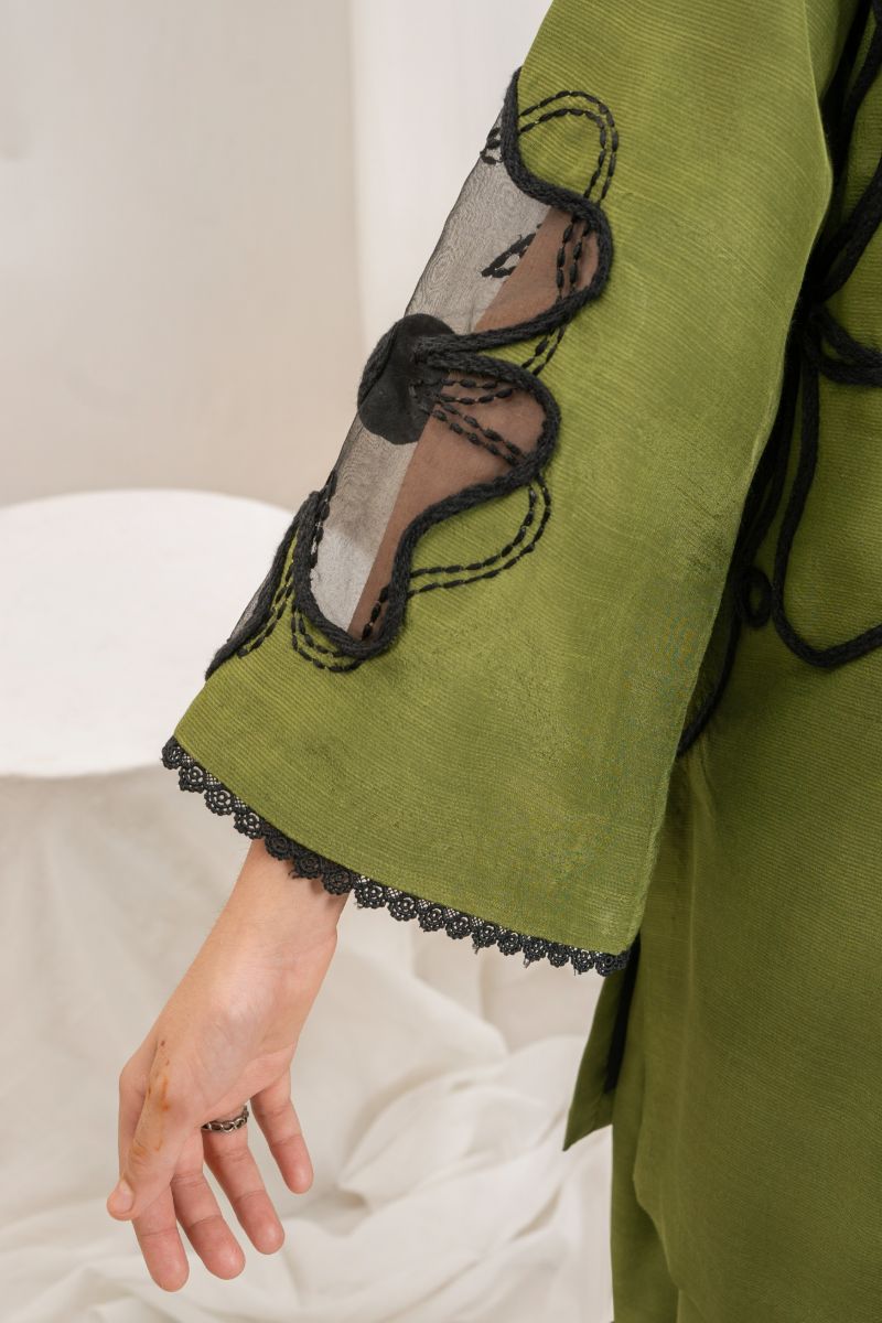 Fozia Khalid - OLIVE Green - Silk & Organza - 3 Piece