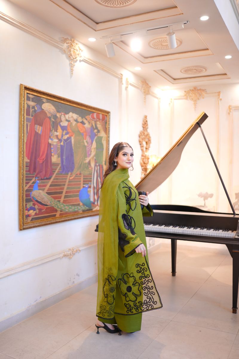 Fozia Khalid - OLIVE Green - Silk & Organza - 3 Piece