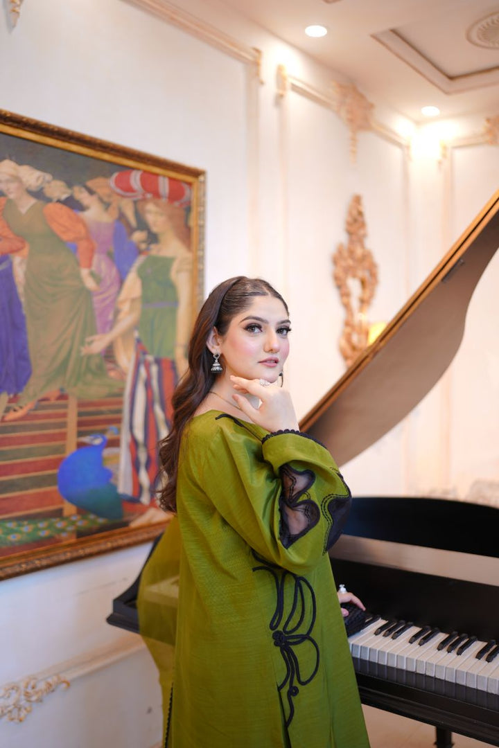 Fozia Khalid - OLIVE Green - Silk & Organza - 3 Piece