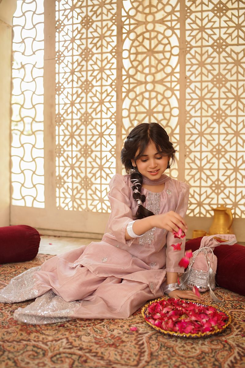 Cheeco Chic - OPPEID25 - Silver and Pink - Khaadi Net - 3 Piece