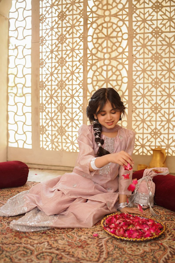 Cheeco Chic - OPPEID25 - Silver and Pink - Khaadi Net - 3 Piece