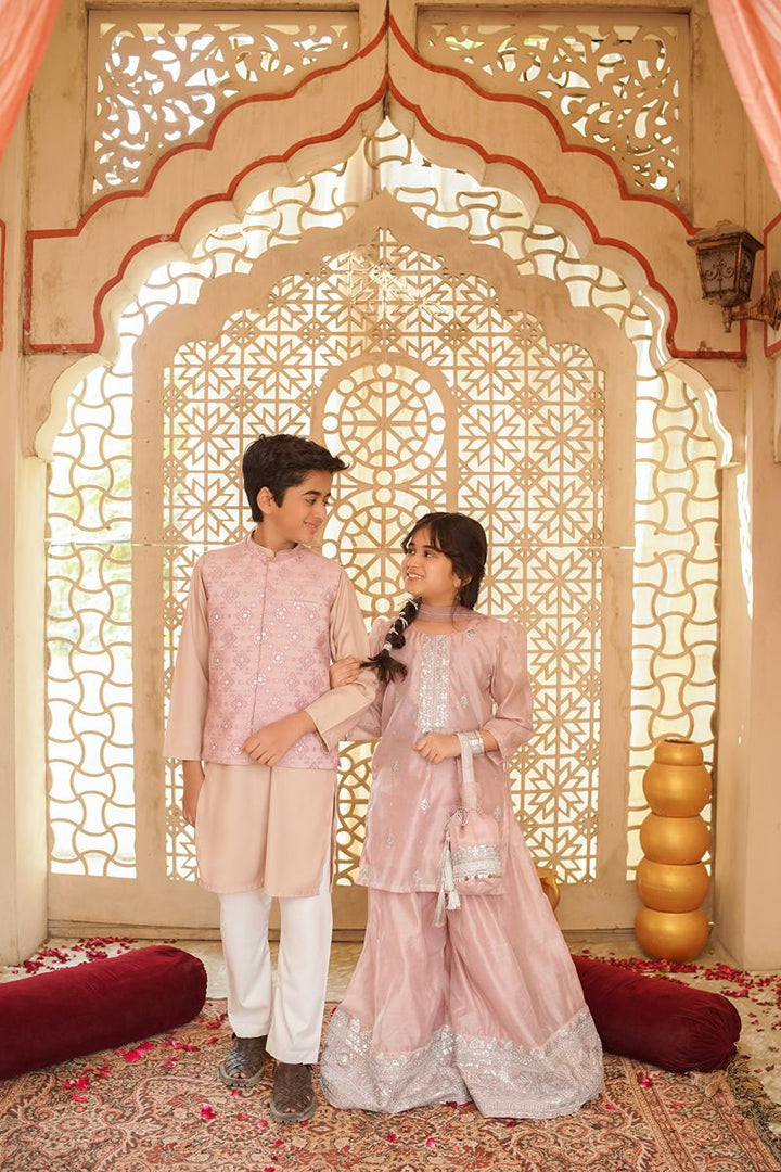 Cheeco Chic - OPPEID25 - Silver and Pink - Khaadi Net - 3 Piece