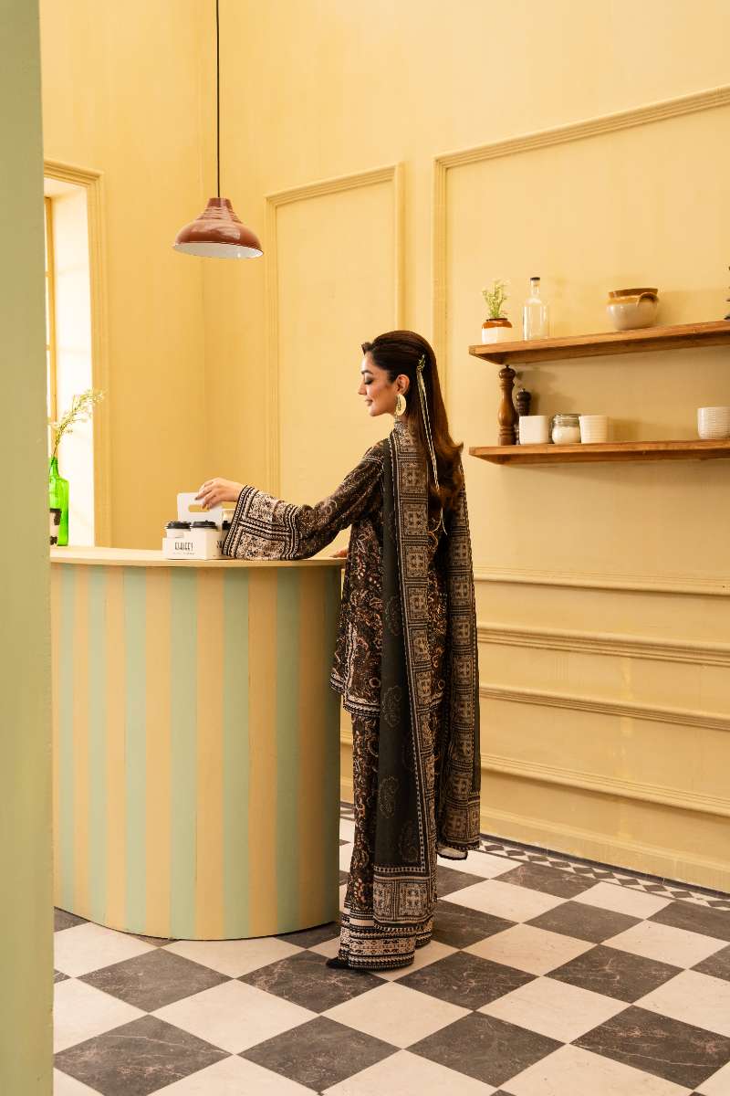 Maria Osama Khan - Georgette & Tissue Silk Solene Suit For Women - olive green - 3 Piece - Studio by TCS