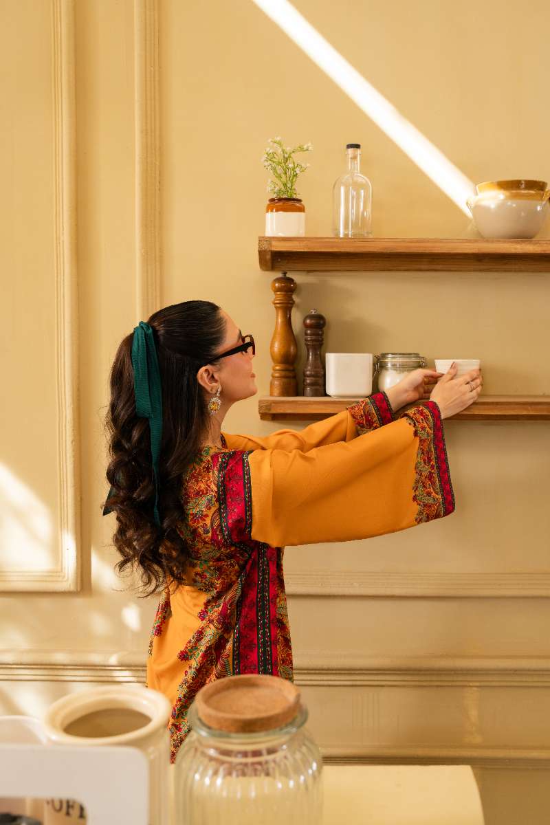 Maria Osama Khan - Georgette & Tissue Silk Eden Suit For Women - mustard - 3 Piece - Studio by TCS