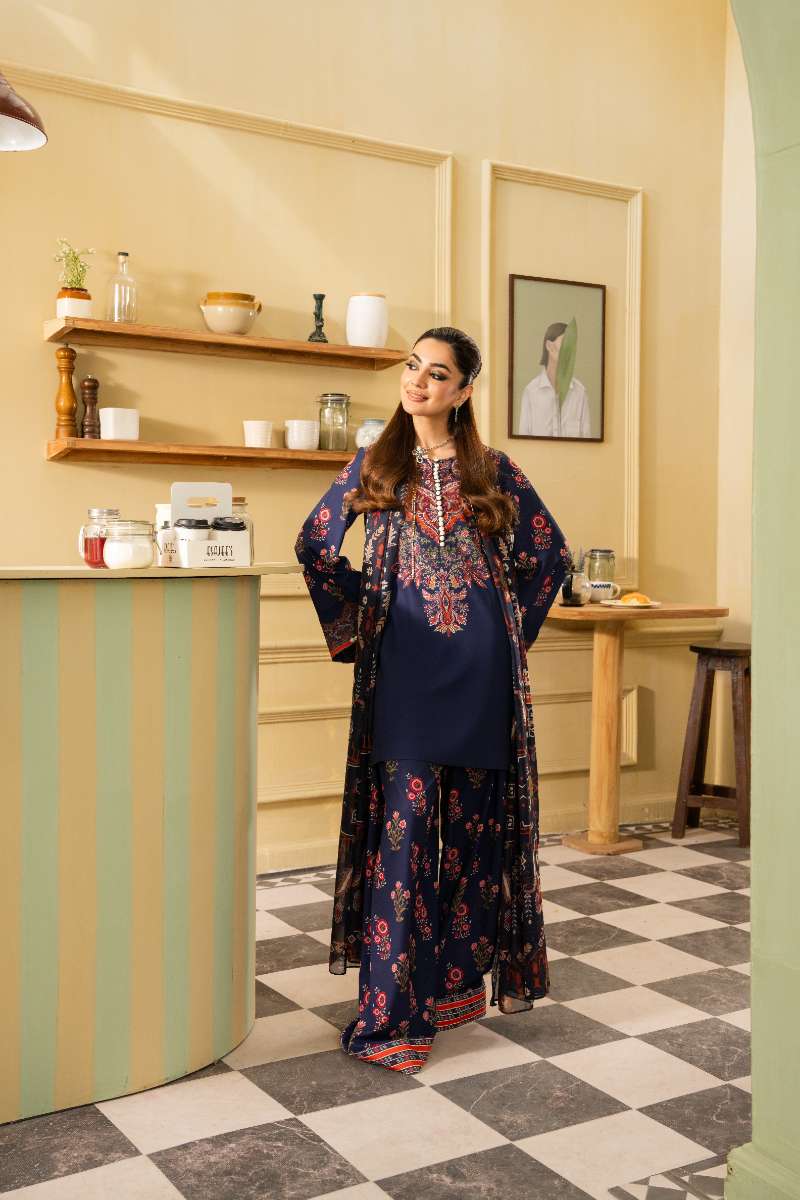 Maria Osama Khan - Georgette & Tissue Silk Lorien Suit For Women - navy blue - 3 Piece - Studio by TCS