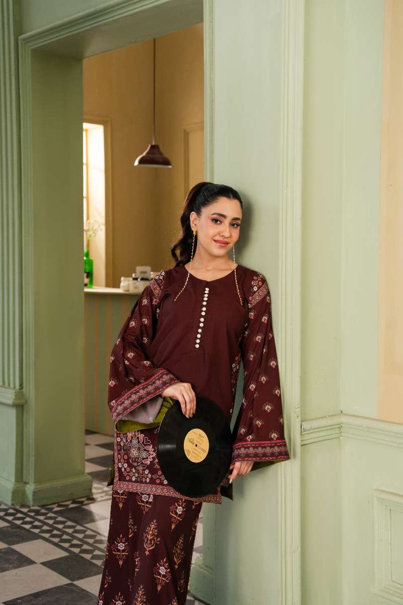 Maria Osama Khan - Georgette & Tissue Silk Haze Suit For Women - Maroon - 3 Piece - Studio by TCS