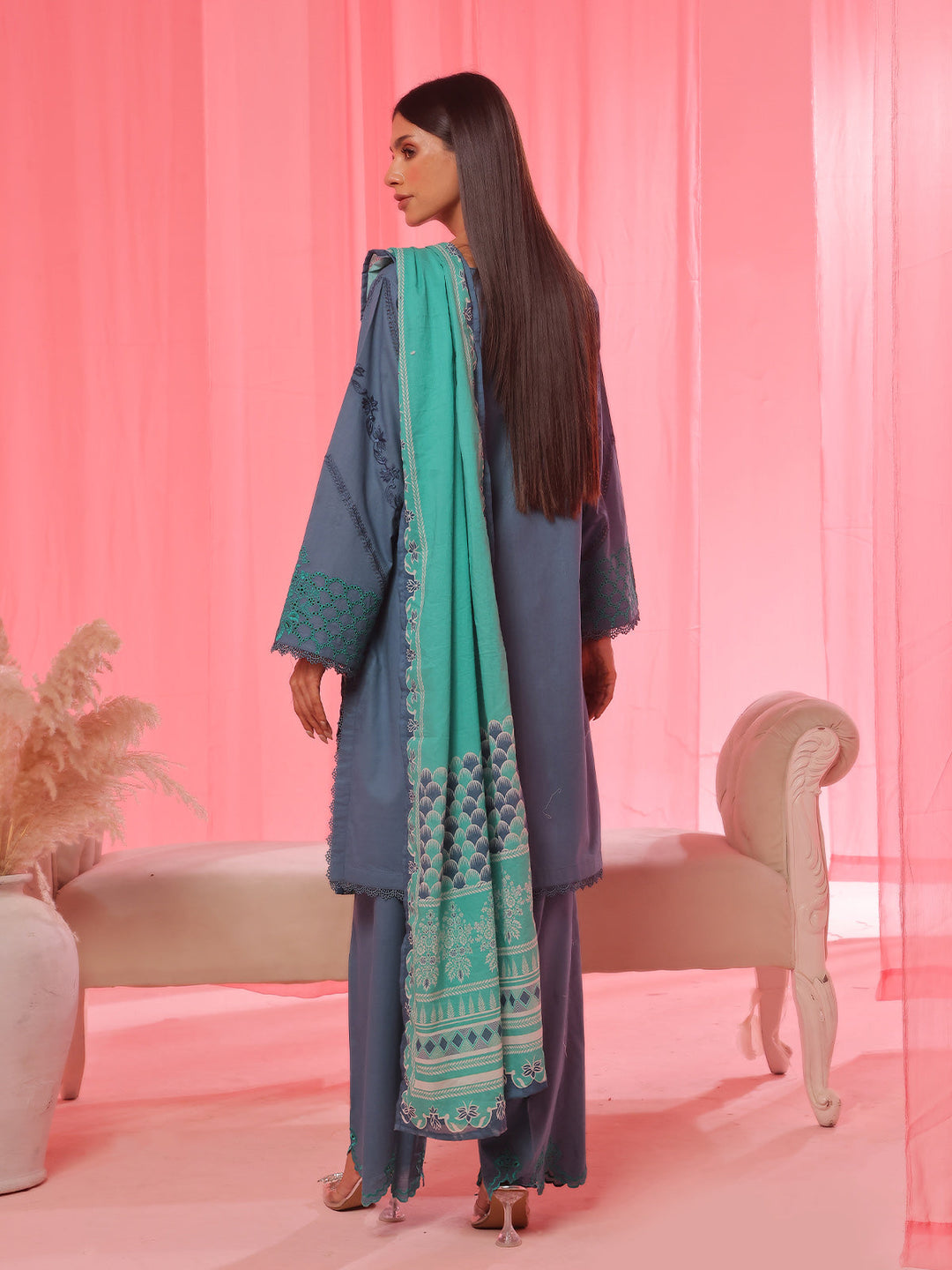 Oaks - Cambric Embroidered Pret Suit For Women - Blue - 3 Piece