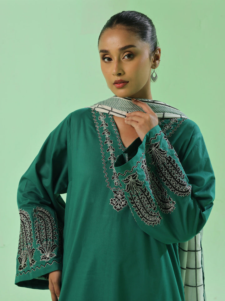 Oaks - Cambric Embroidered Pret Suit For Women - Green - 3 Piece