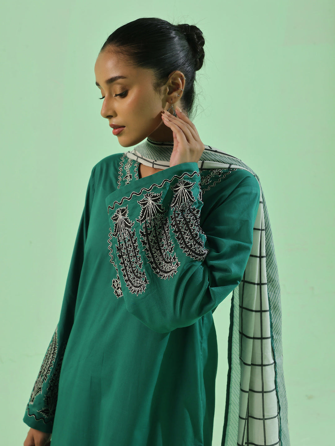 Oaks - Cambric Embroidered Pret Suit For Women - Green - 3 Piece