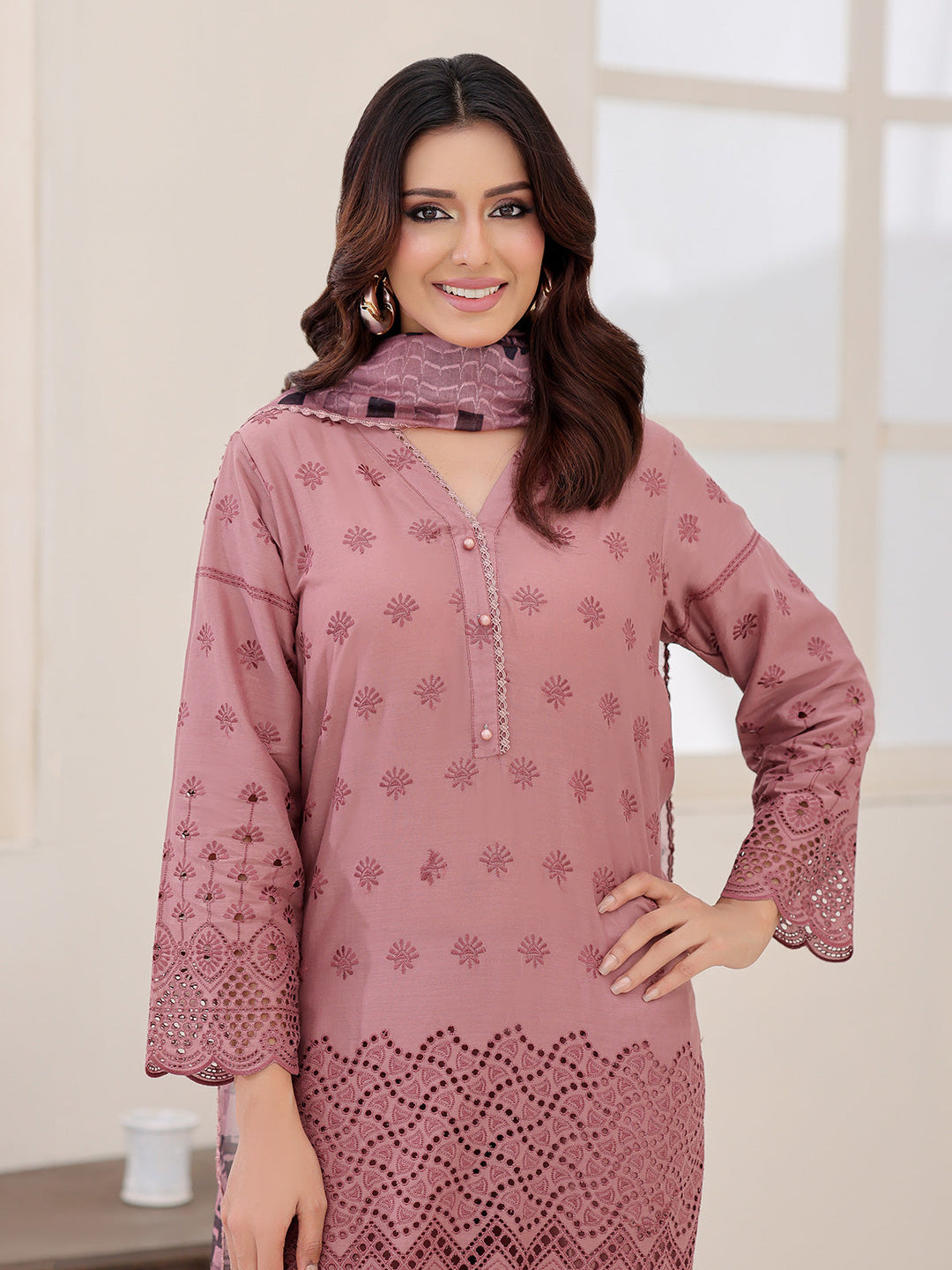Oaks - ChickenKaari Pret Lawn Suit For Women - Dark Brown - 3 Piece