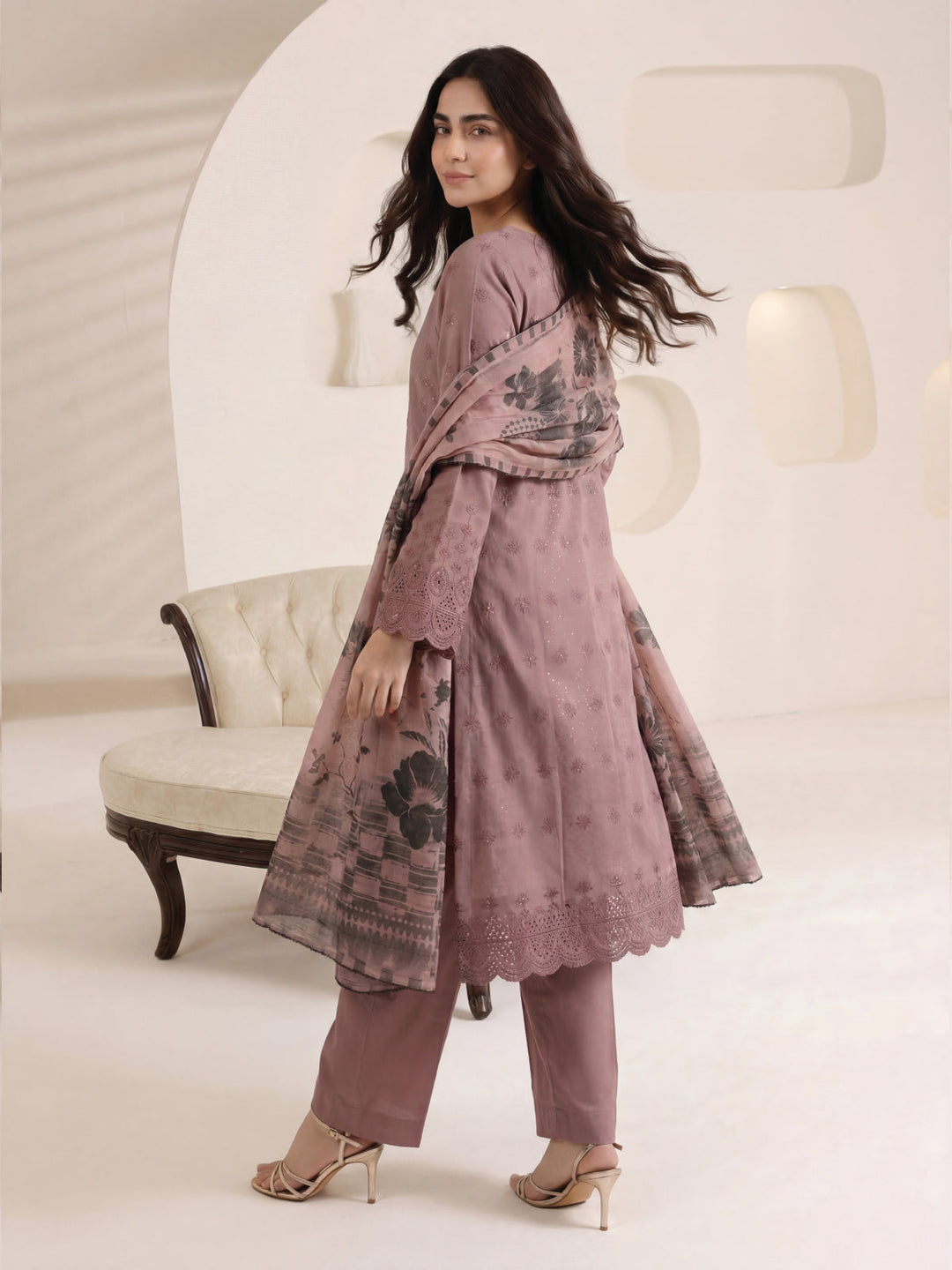 Oaks - ChickenKaari Unstitch Suit For Women - Brown - 3 Piece