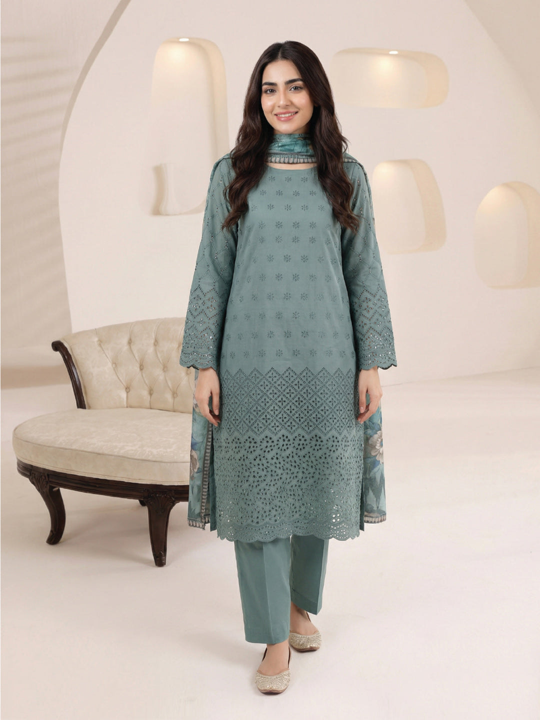 Oaks - ChickenKaari Unstitch Suit For Women - Green - 3 Piece