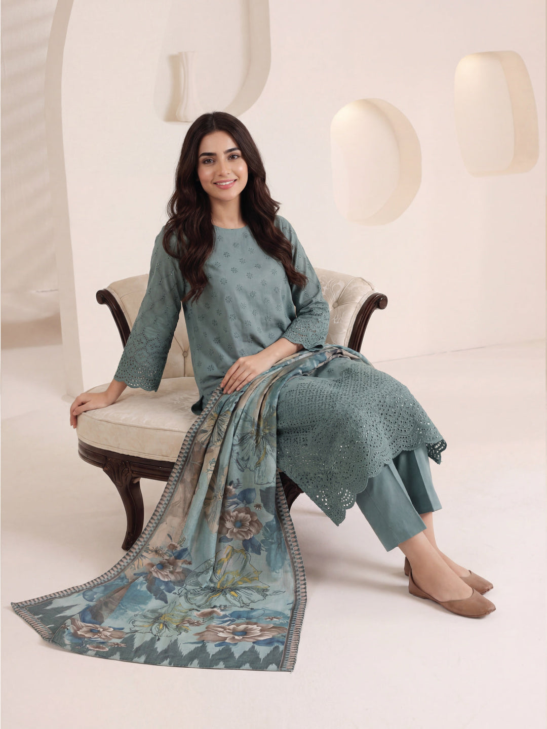 Oaks - ChickenKaari Unstitch Suit For Women - Green - 3 Piece