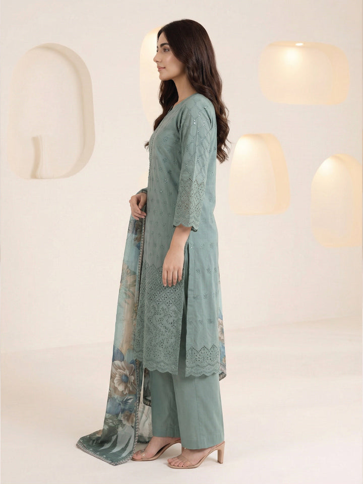 Oaks - ChickenKaari Unstitch Suit For Women - Green - 3 Piece