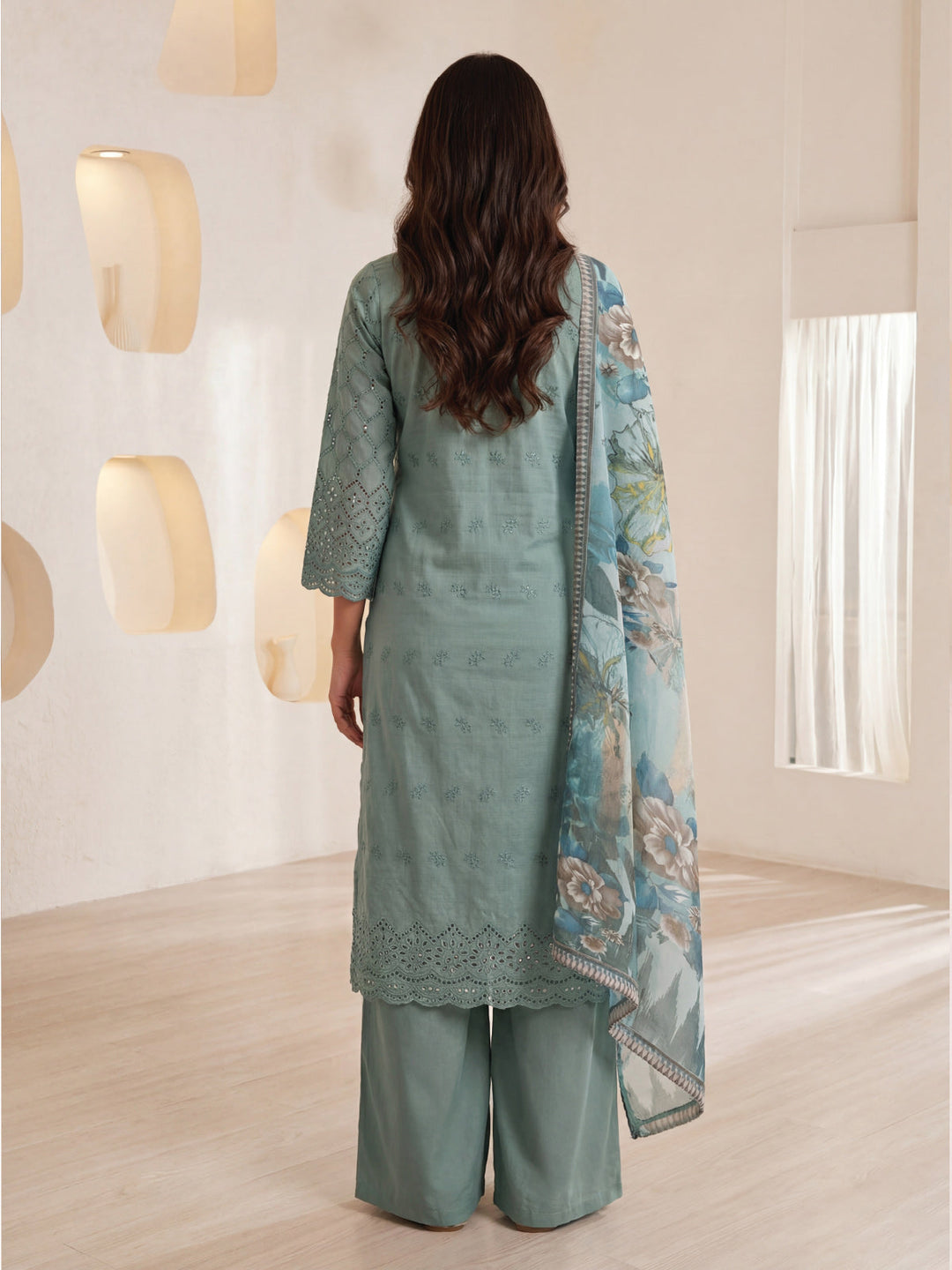 Oaks - ChickenKaari Unstitch Suit For Women - Green - 3 Piece
