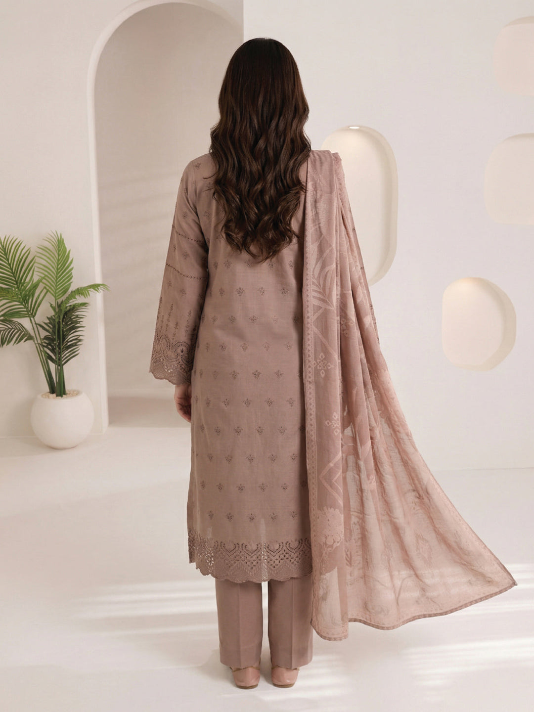 Oaks - ChickenKaari Unstitch Suit For Women - Light Brown - 3 Piece