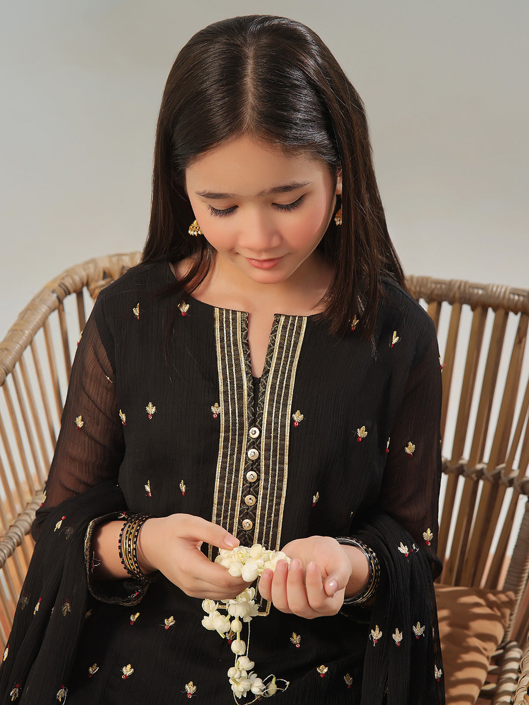 Oaks - Chiffon Embroidered Pret Suit For Women - Black - 3 Piece