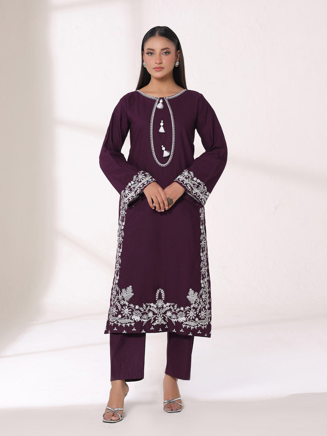 Oaks - Embroidered Khaddar Purple Pret Suit For Women - 2 Piece