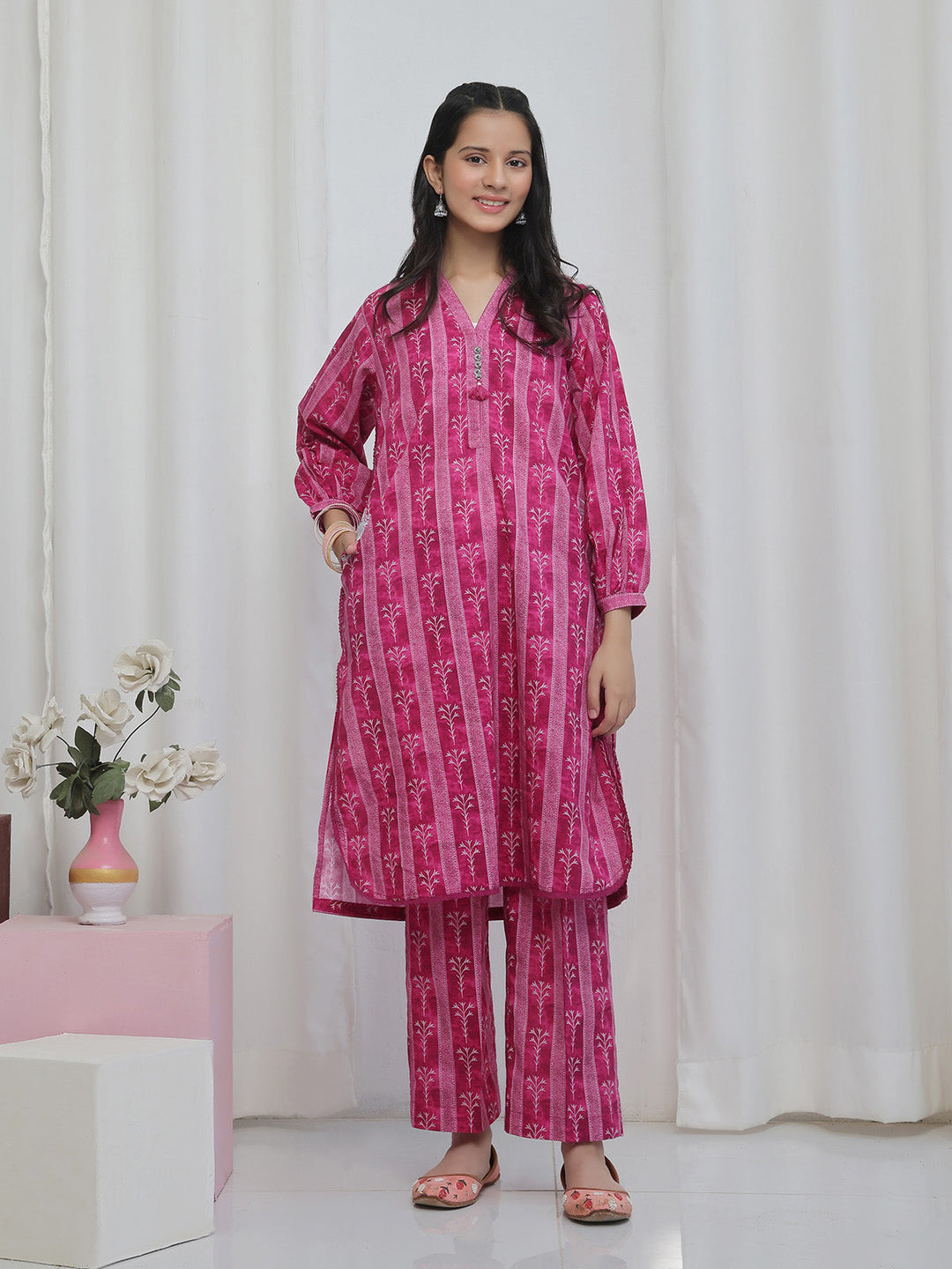 Oaks - Embroidered Lawn Suit For Girl - Magenta - 2 Piece