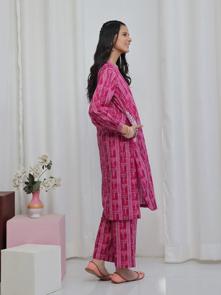 Oaks - Embroidered Lawn Suit For Girl - Magenta - 2 Piece