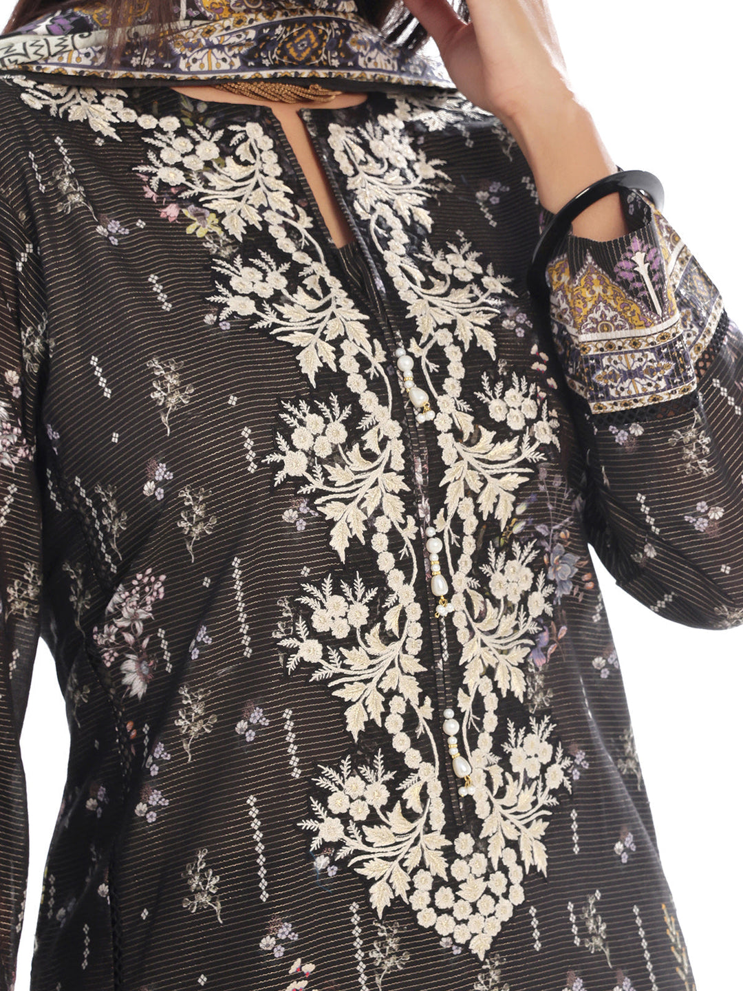 Oaks - Embroidered Pret Shirt Dupatta Masoori Lawn Black  - 2 Piece