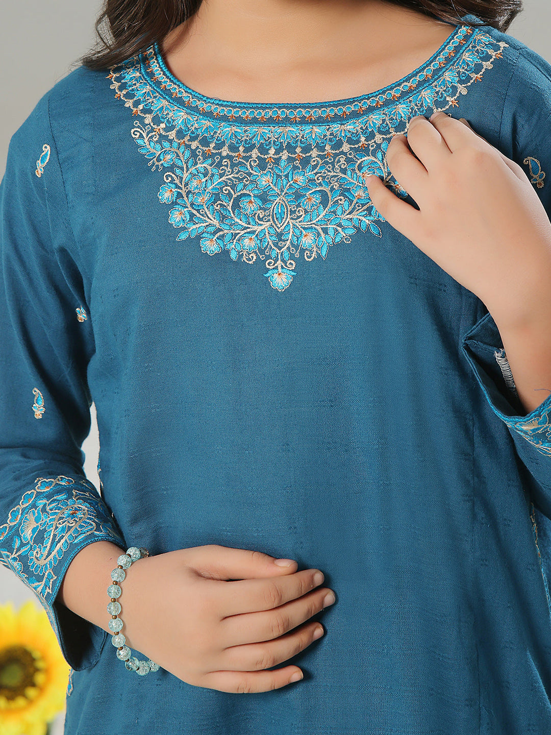 Oaks - Embroidered Pret Shirt Trouser Dobby Blue  - 2 Piece