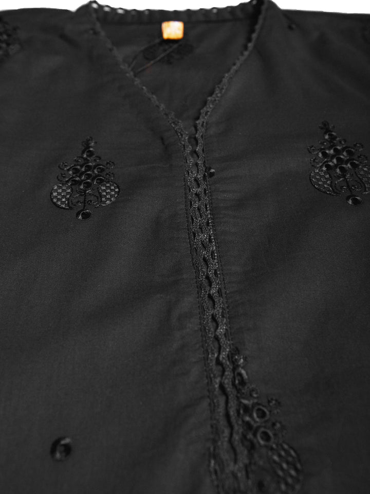 Oaks - Embroidered Pret Shirt &amp; Trouser Dyed Cambric Black  - 2 Piece