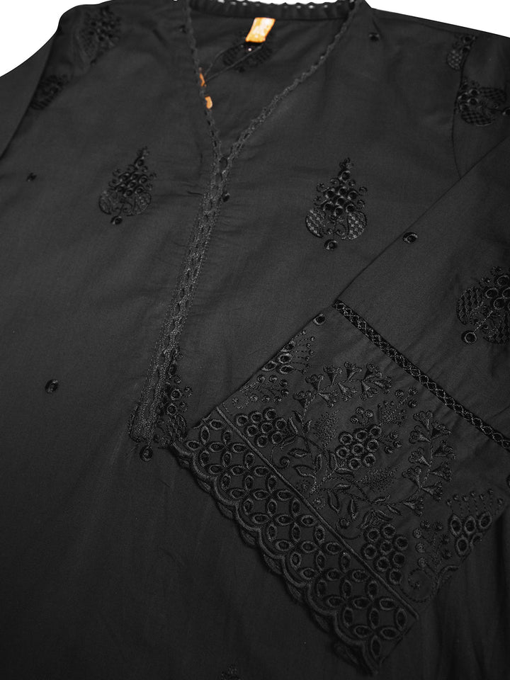 Oaks - Embroidered Pret Shirt &amp; Trouser Dyed Cambric Black  - 2 Piece