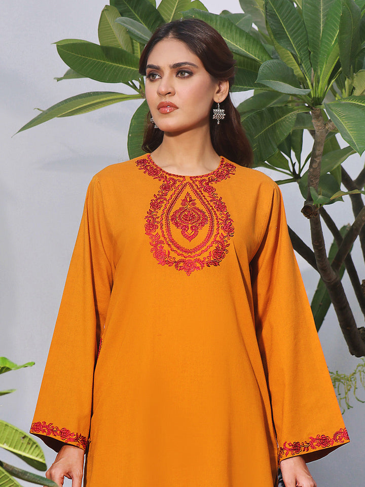 Oaks - Embroidered Pret Shirt Trouser Khaddar Mustard  - 2 Piece