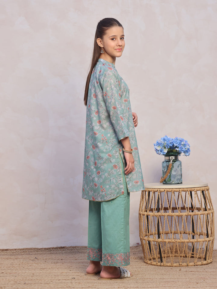 Oaks - Embroidered Pret Shirt &amp; Trouser Masoori Lawn Green  - 2 Piece