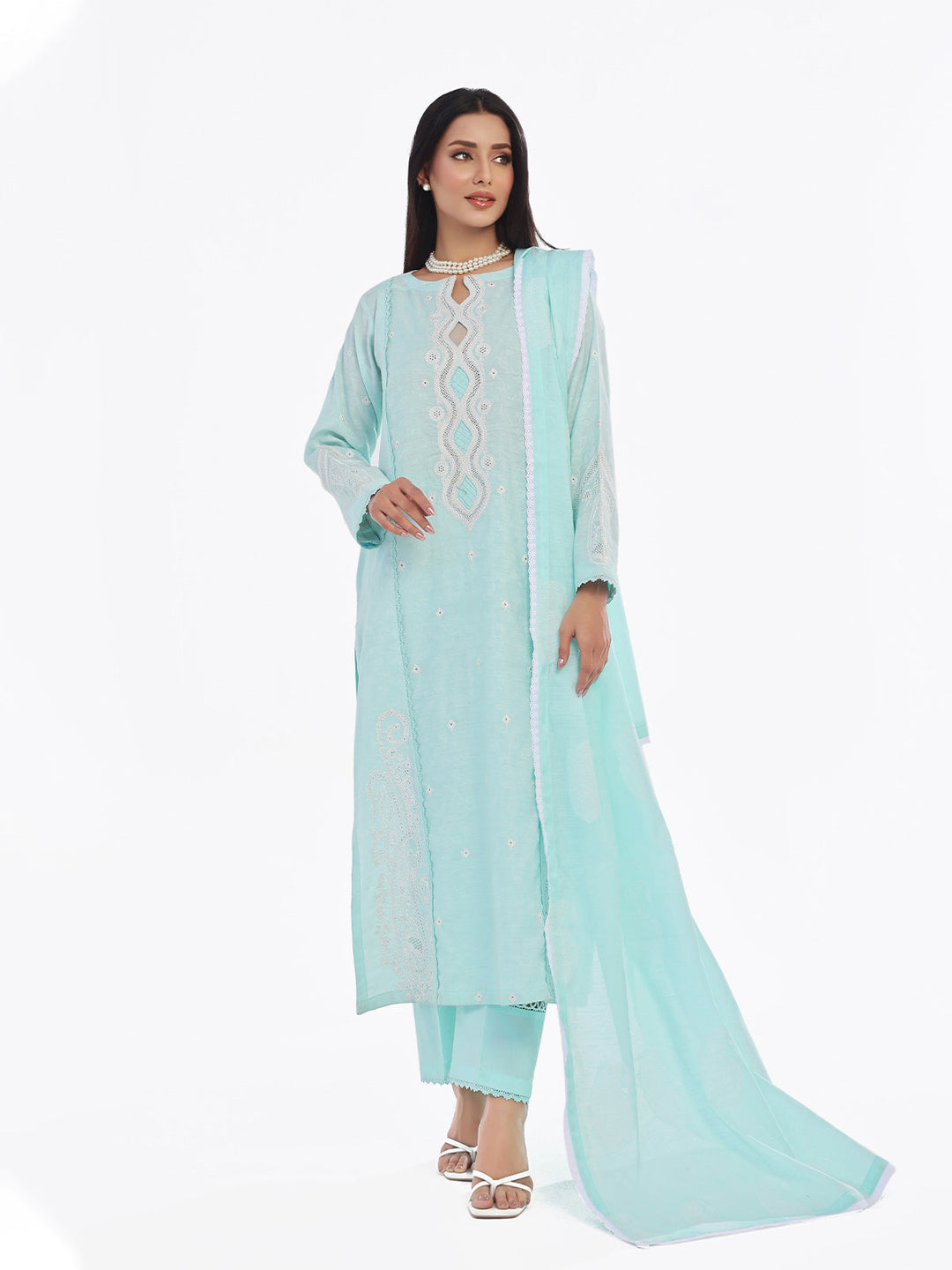 Oaks - Embroidered Pret Suit Cotton Silk Jacquard Ferozi  - 3 Piece