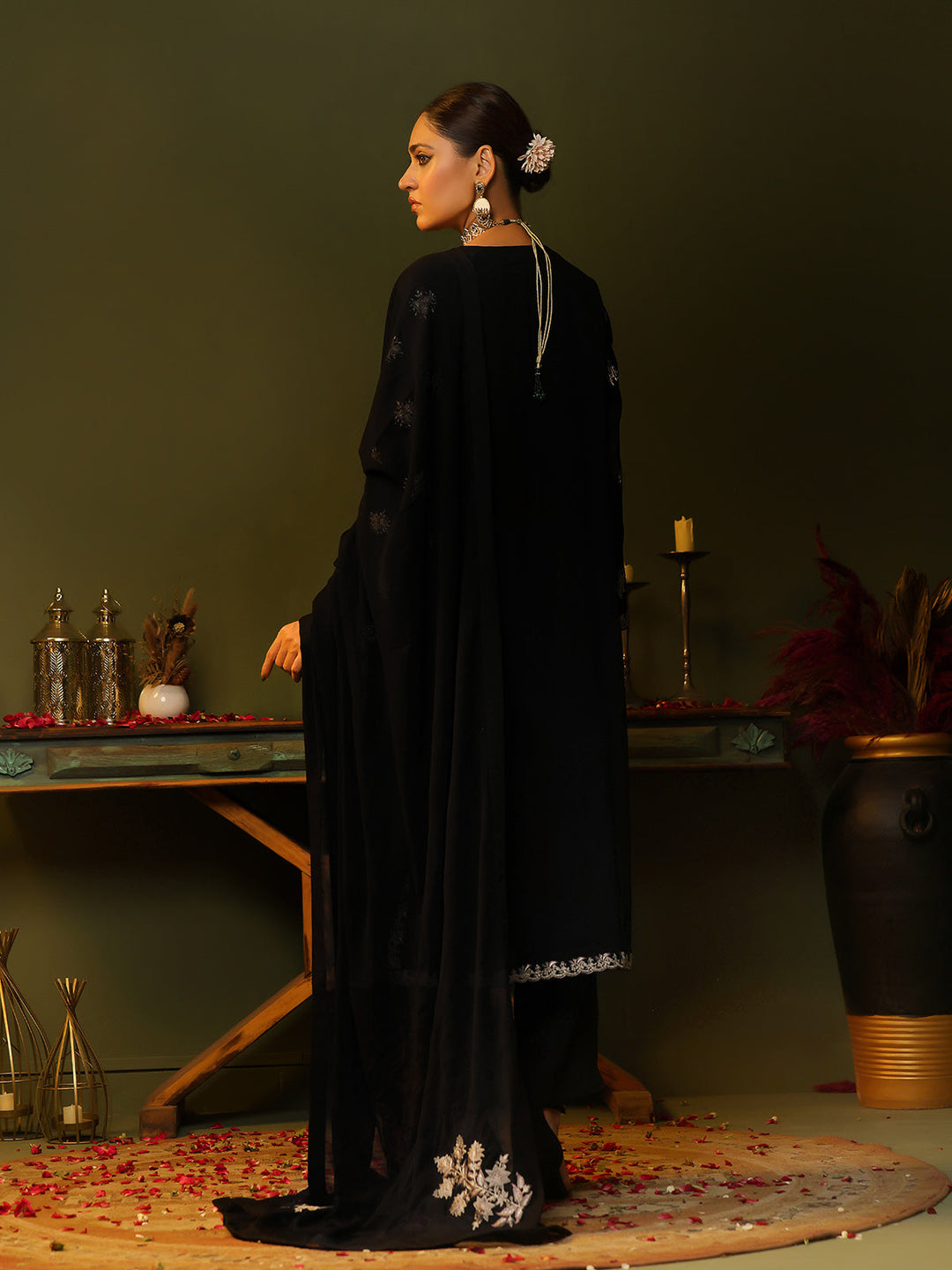 Oaks - Embroidered Pret Suit Dyed Chiffon Black  - 3 Piece